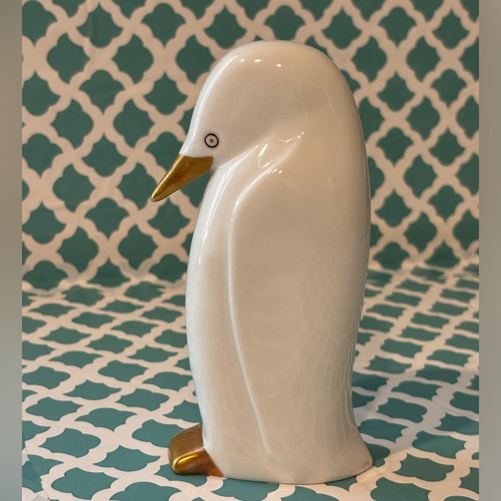 Vintage Hollohaza Hungary White Porcelain and Gold Penguin
